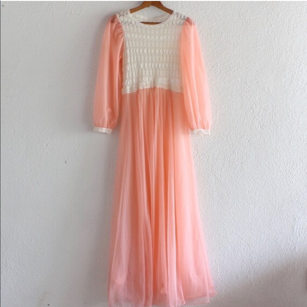 1960's Vintage Peach Crochet Maxi Dress